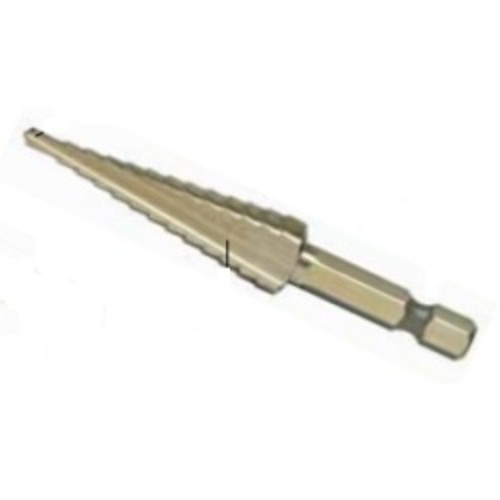 Alfa USA® MBMLCO13 Step Drill Bit, 1/8 in Minimum Hole Dia, 1/2 in Maximum Hole Dia, 13 Steps, High Speed Steel, 1/4 in Shank